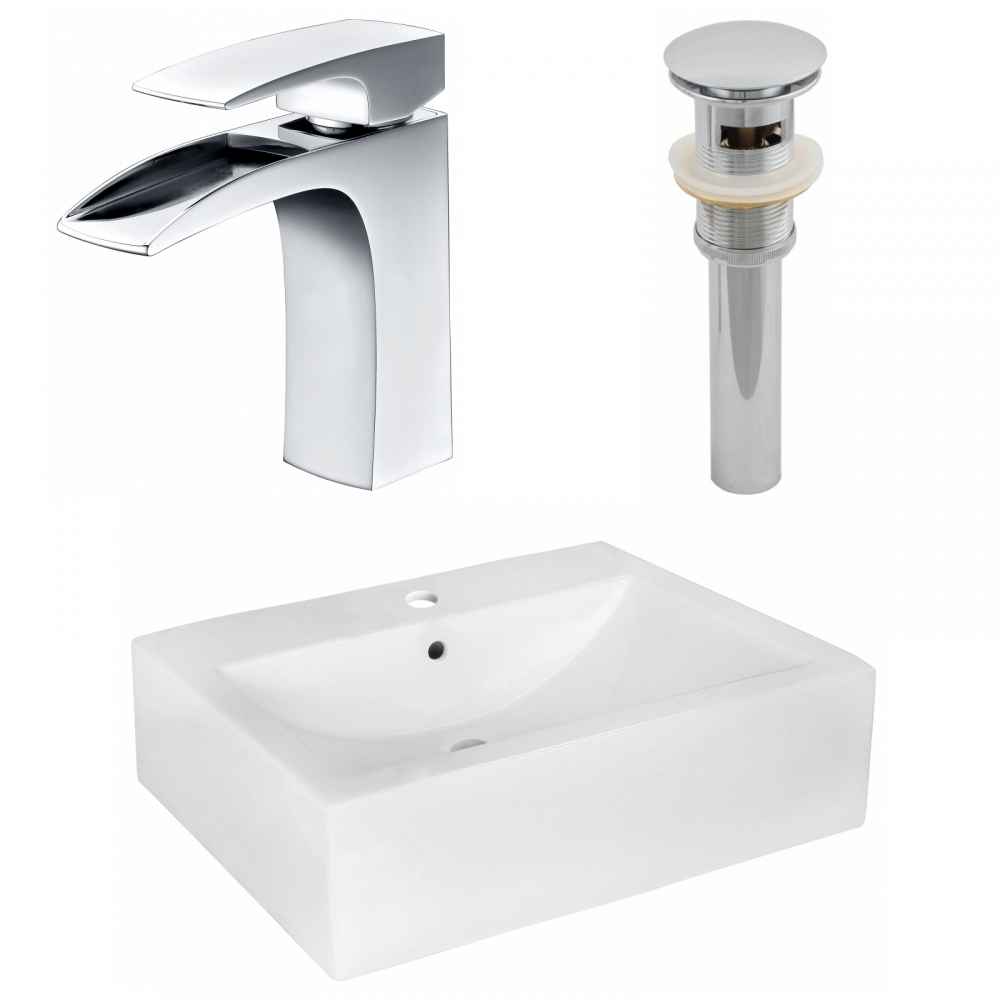 20.25-in. x 16.25-in. Rectangle Bathroom Vessel Sink Set White Enamel Glaze