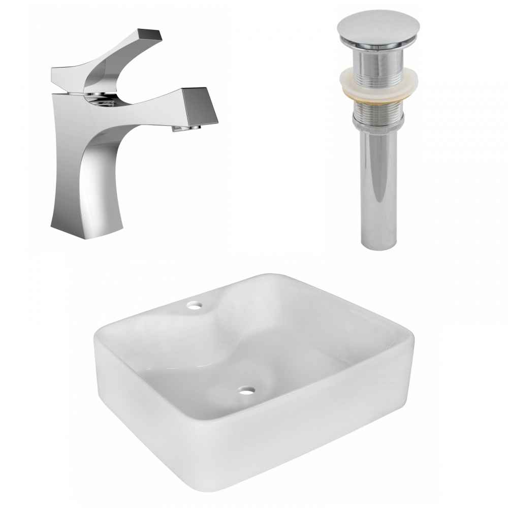 18.75-in. x 14.75-in. Rectangle Bathroom Vessel Sink Set White Enamel Glaze