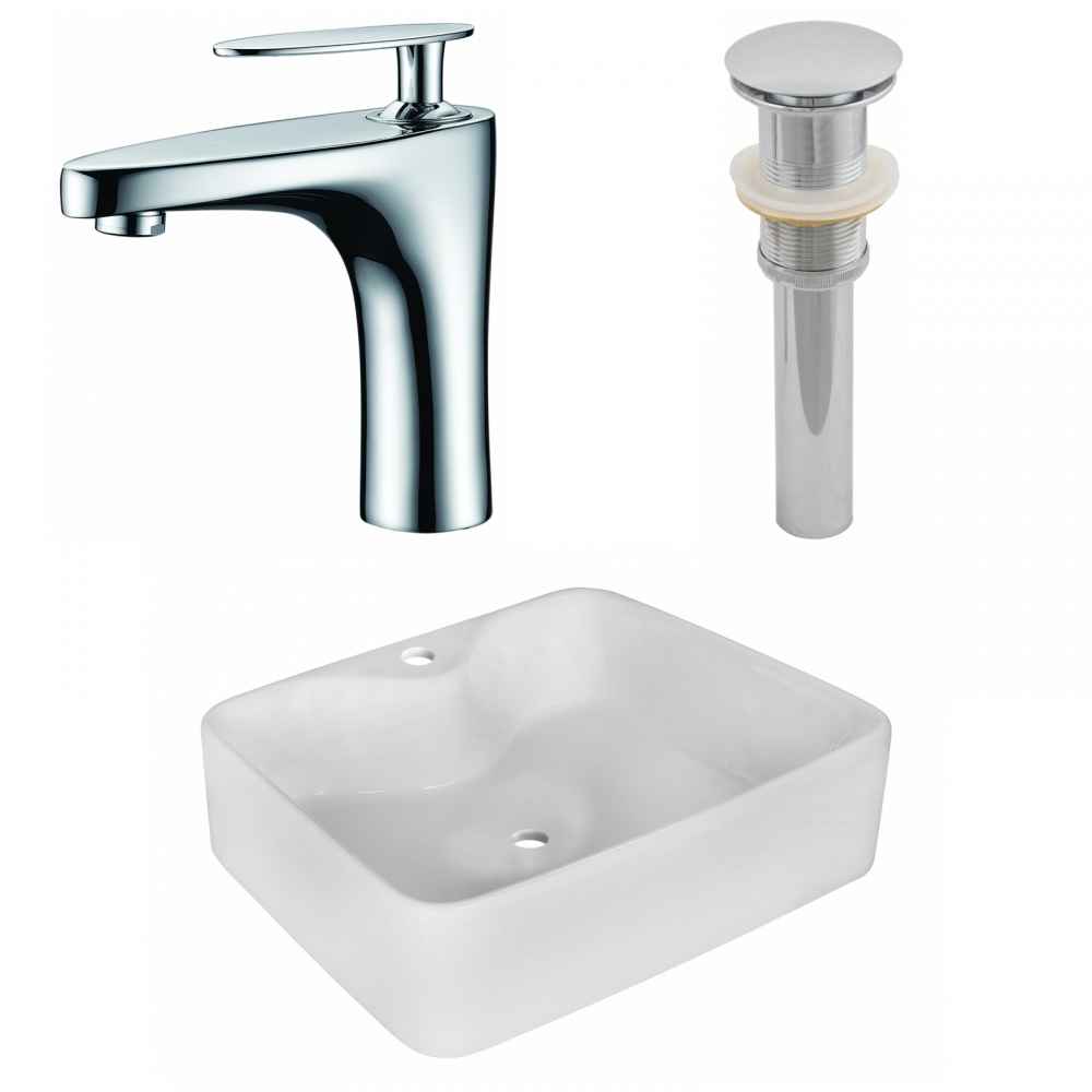 18.75-in. x 14.75-in. Rectangle Bathroom Vessel Sink Set White Enamel Glaze