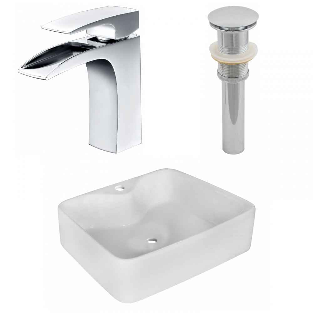 18.75-in. x 14.75-in. Rectangle Bathroom Vessel Sink Set White Enamel Glaze