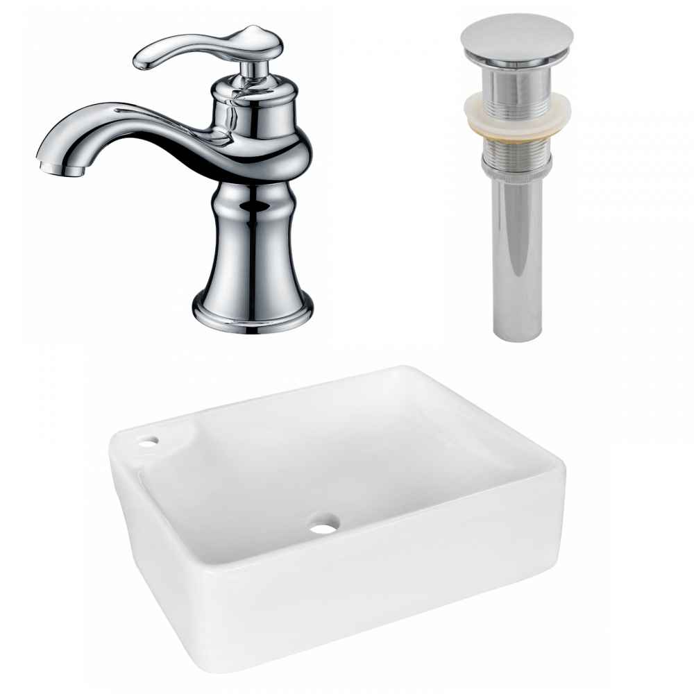 17.25-in. x 13-in. Rectangle Bathroom Vessel Sink Set White Enamel Glaze