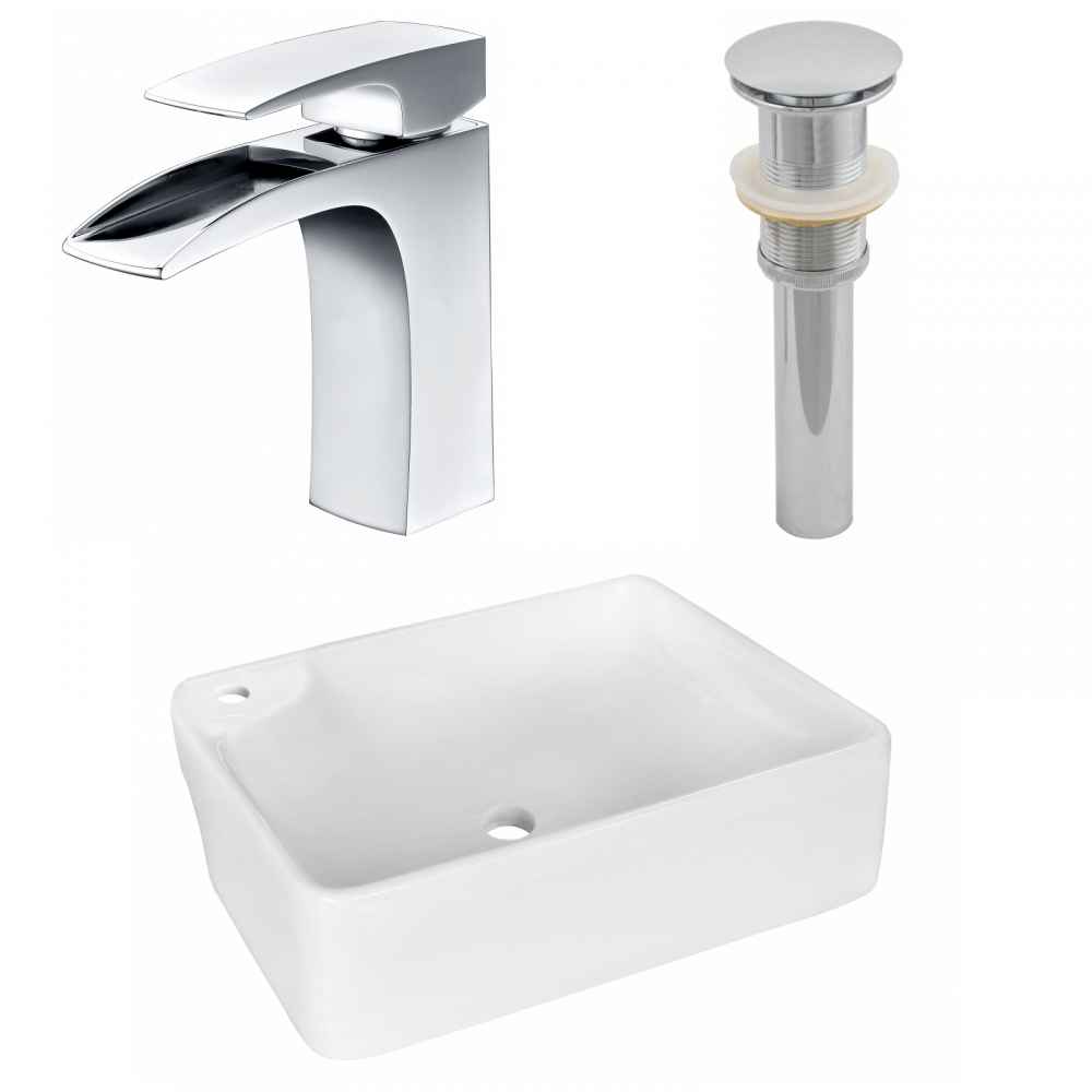 17.25-in. x 13-in. Rectangle Bathroom Vessel Sink Set White Enamel Glaze