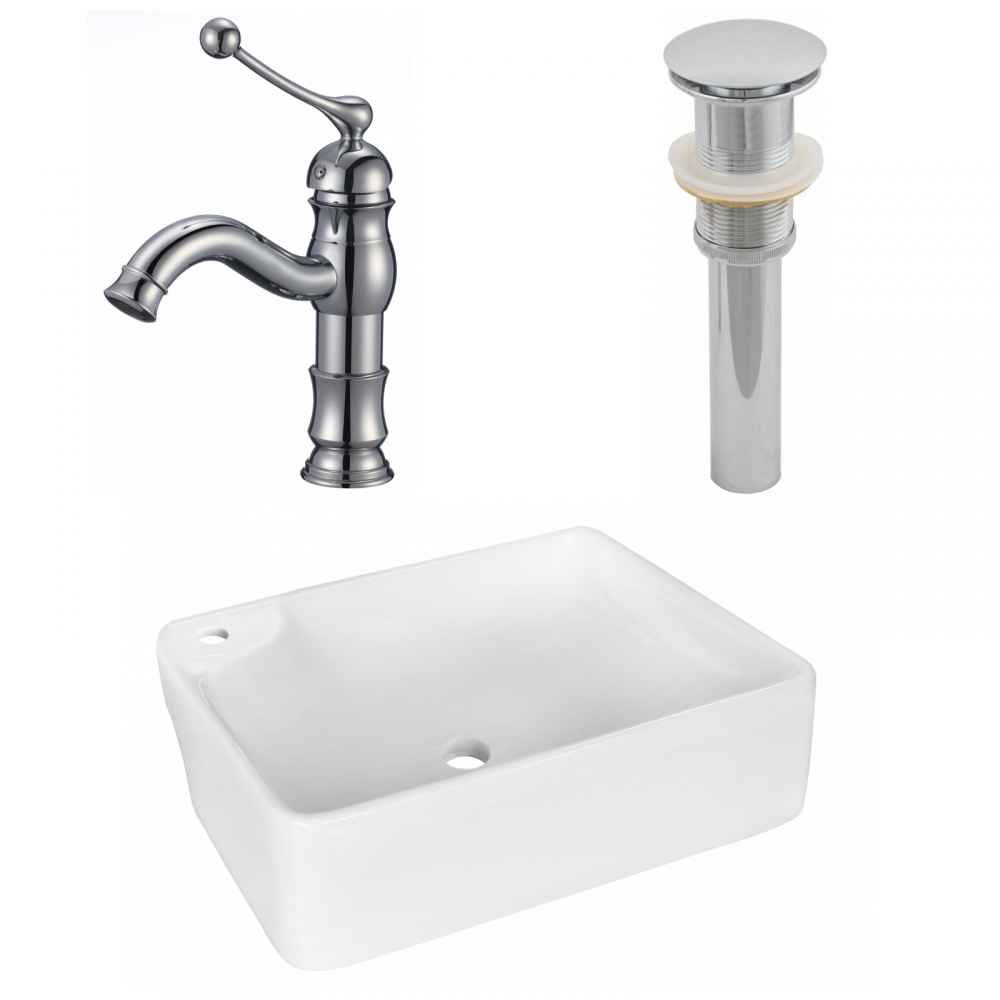 17.25-in. x 13-in. Rectangle Bathroom Vessel Sink Set White Enamel Glaze