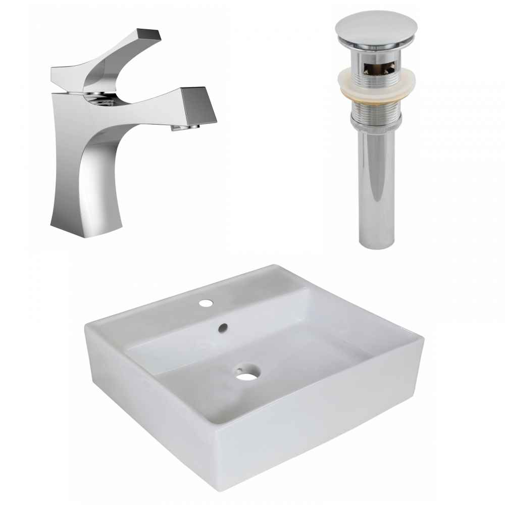 18-in. x 18-in. Square Bathroom Vessel Sink Set White Enamel Glaze