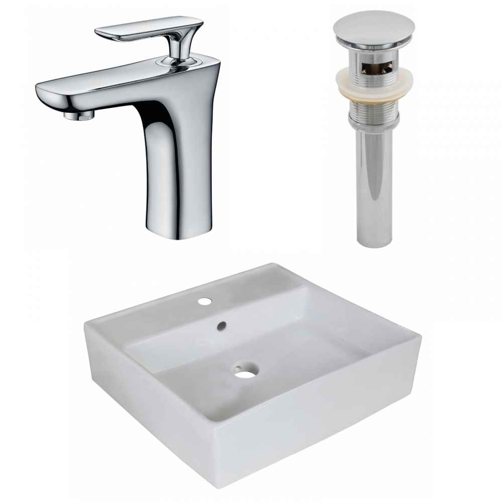 18-in. x 18-in. Square Bathroom Vessel Sink Set White Enamel Glaze