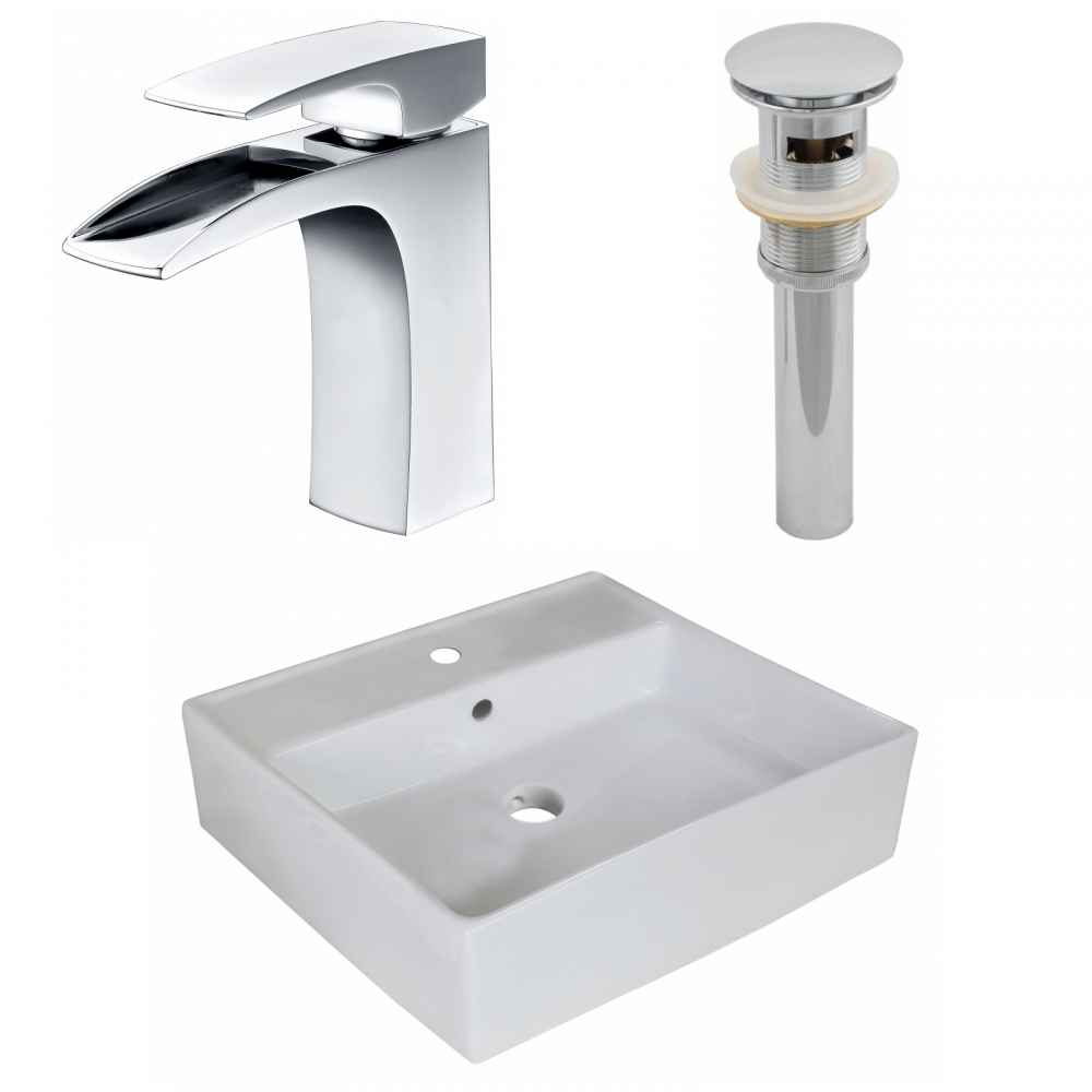 18-in. x 18-in. Square Bathroom Vessel Sink Set White Enamel Glaze