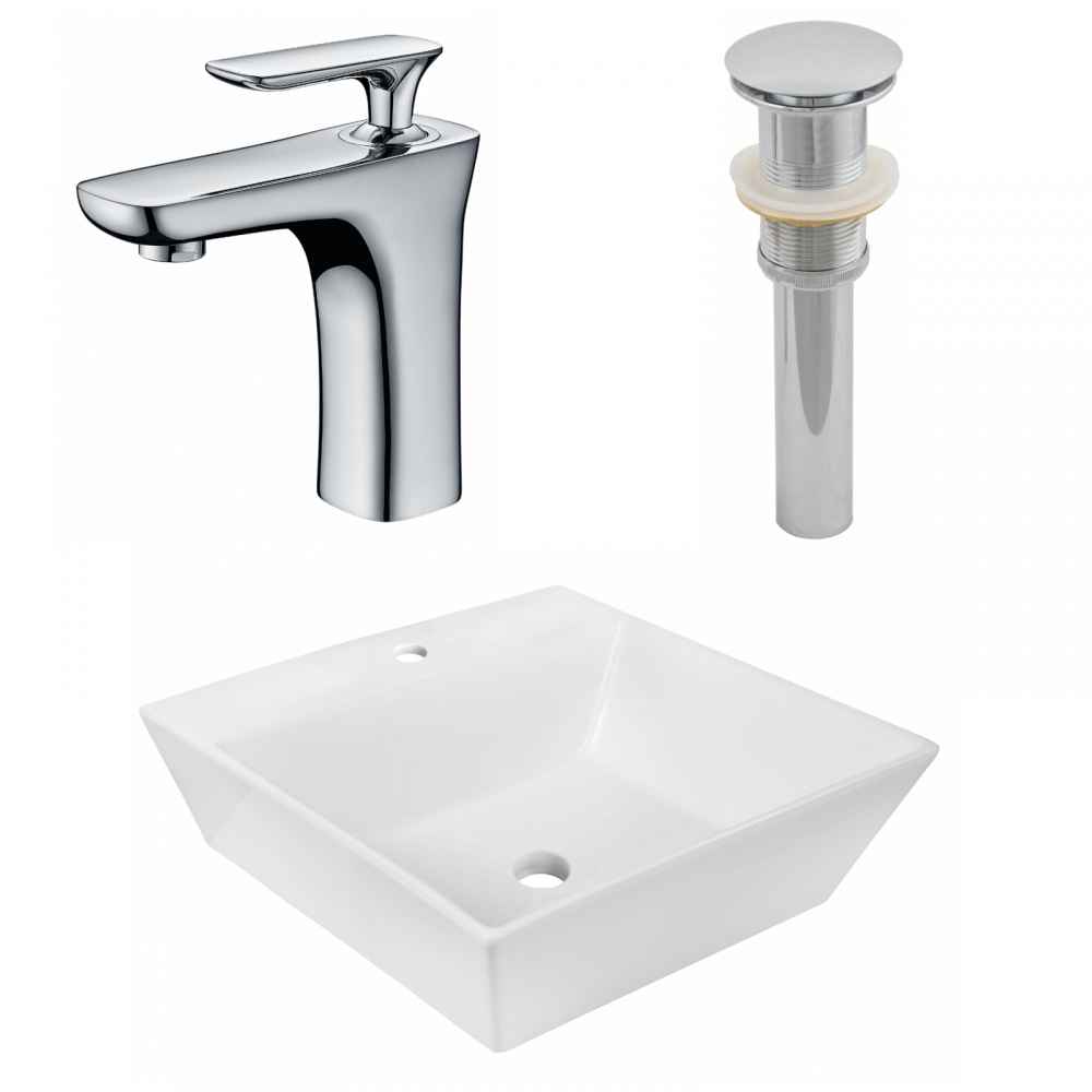 16.5-in. x 16.5-in. Square Bathroom Vessel Sink Set White Enamel Glaze