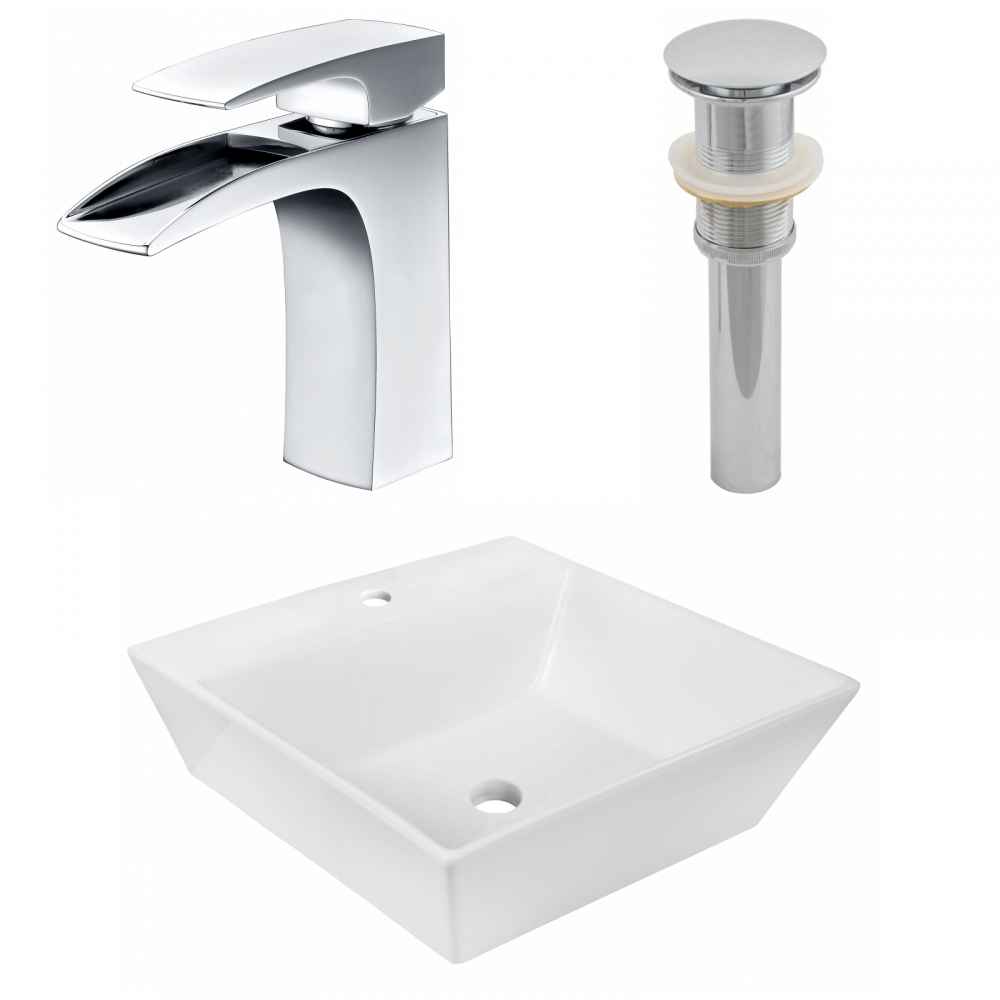 16.5-in. x 16.5-in. Square Bathroom Vessel Sink Set White Enamel Glaze