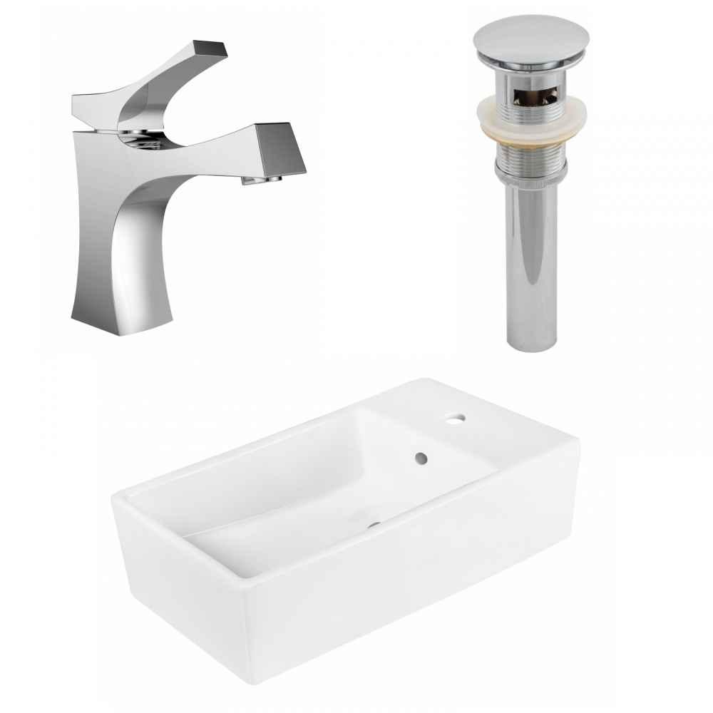 19-in. x 9.75-in. Rectangle Bathroom Vessel Sink Set White Enamel Glaze