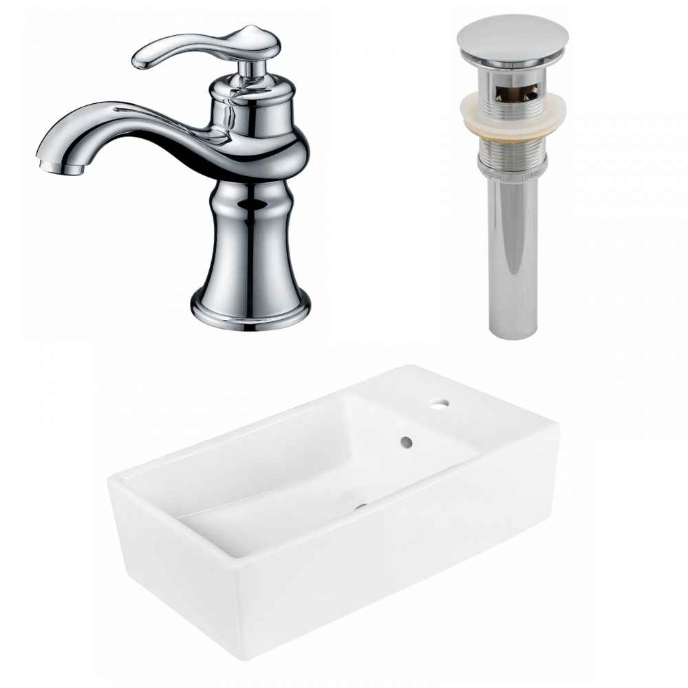 19-in. x 9.75-in. Rectangle Bathroom Vessel Sink Set White Enamel Glaze