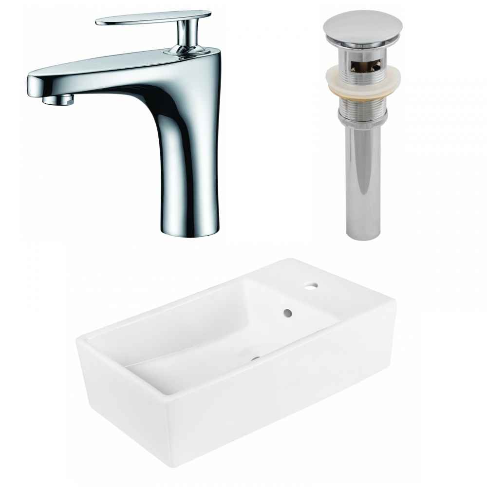 19-in. x 9.75-in. Rectangle Bathroom Vessel Sink Set White Enamel Glaze
