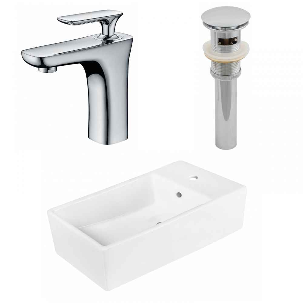 19-in. x 9.75-in. Rectangle Bathroom Vessel Sink Set White Enamel Glaze