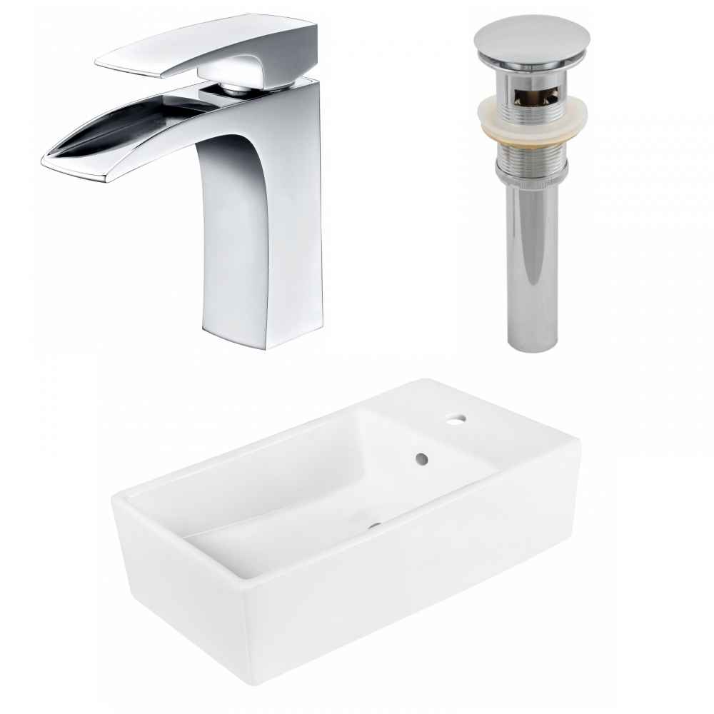 19-in. x 9.75-in. Rectangle Bathroom Vessel Sink Set White Enamel Glaze