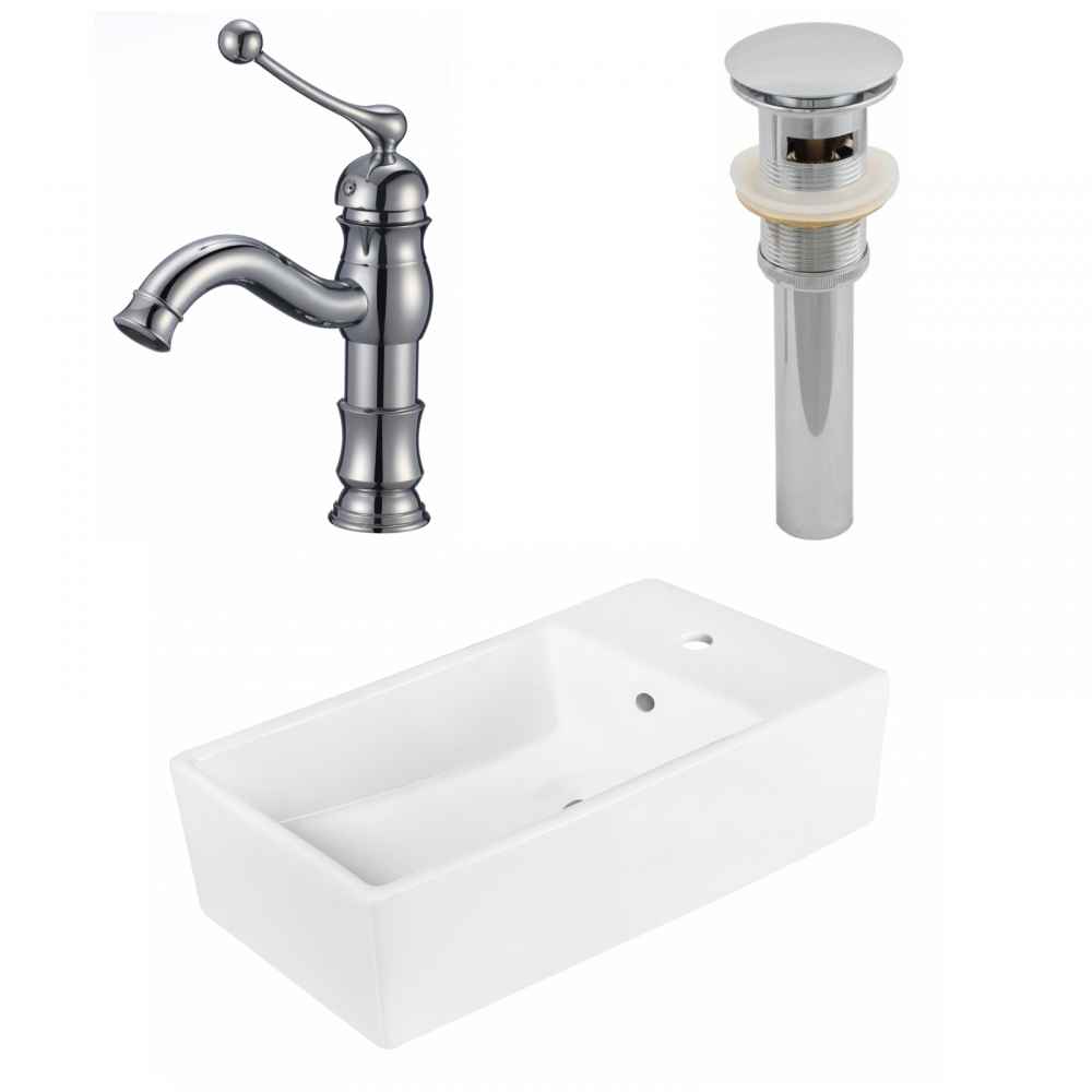 19-in. x 9.75-in. Rectangle Bathroom Vessel Sink Set White Enamel Glaze