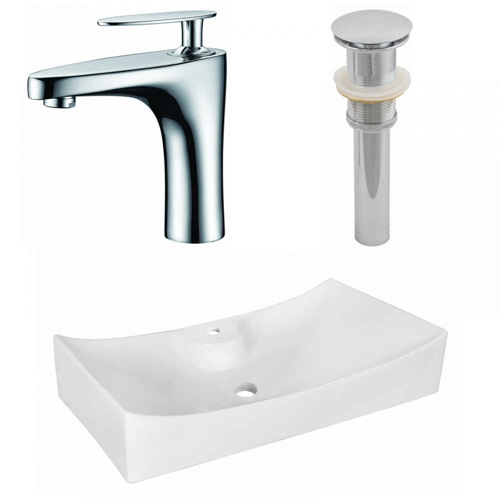 26.25-in. x 15.25-in. Rectangle Bathroom Vessel Sink Set White Enamel Glaze
