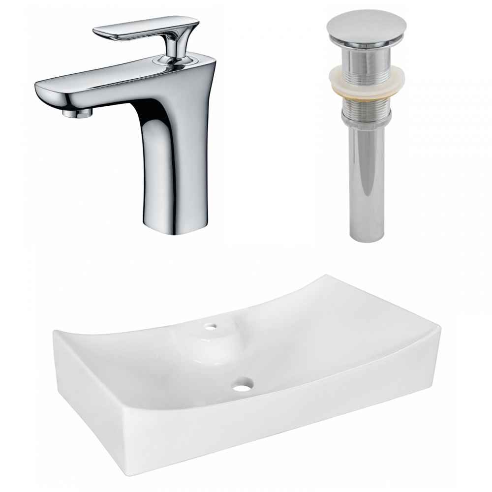 26.25-in. x 15.25-in. Rectangle Bathroom Vessel Sink Set White Enamel Glaze