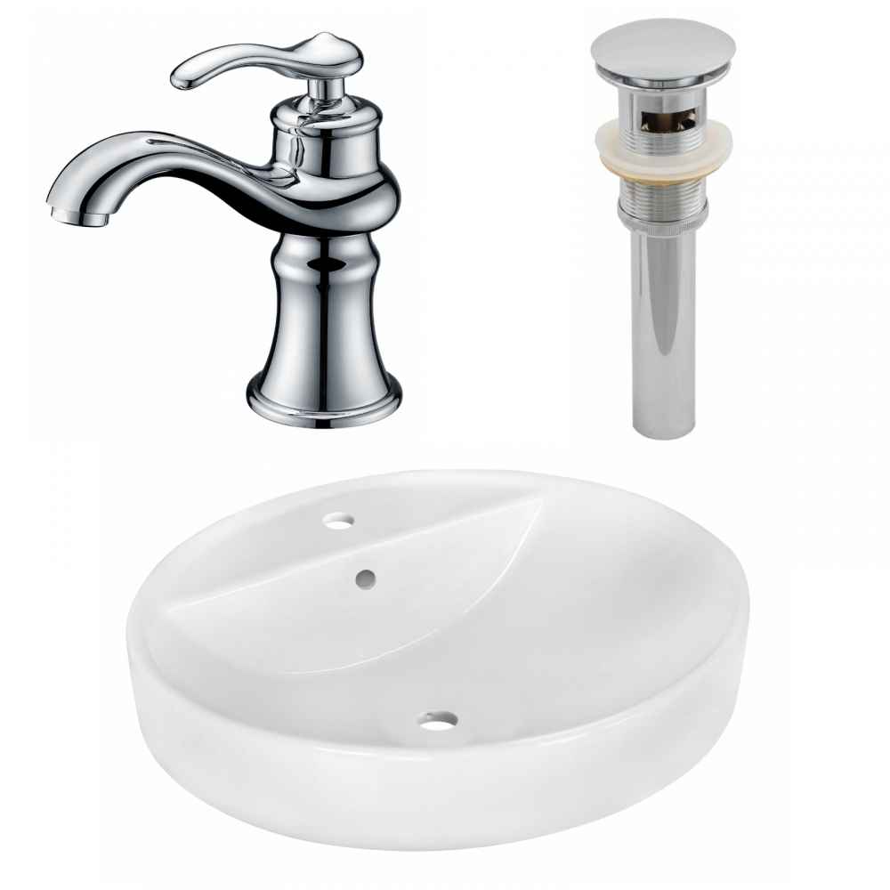 18.1-in. x 18.1-in. Round Bathroom Vessel Sink Set White Enamel Glaze
