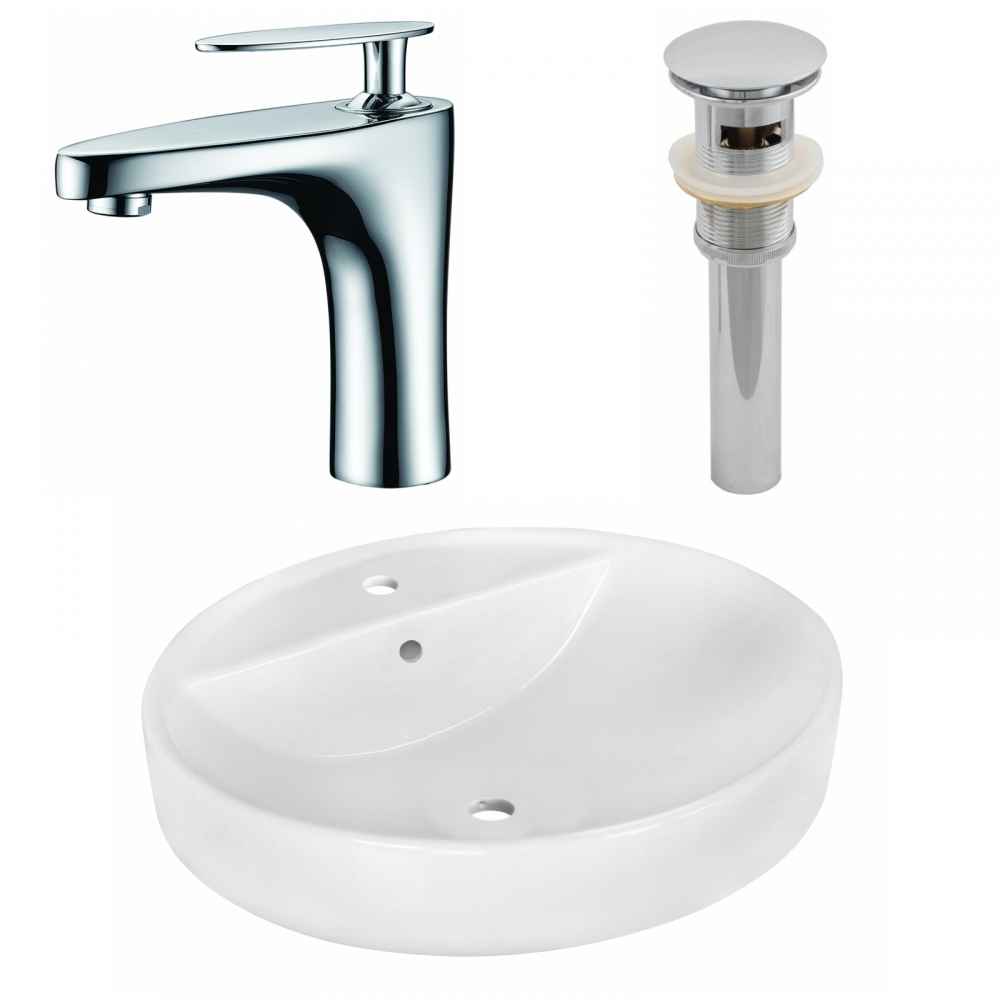 18.1-in. x 18.1-in. Round Bathroom Vessel Sink Set White Enamel Glaze