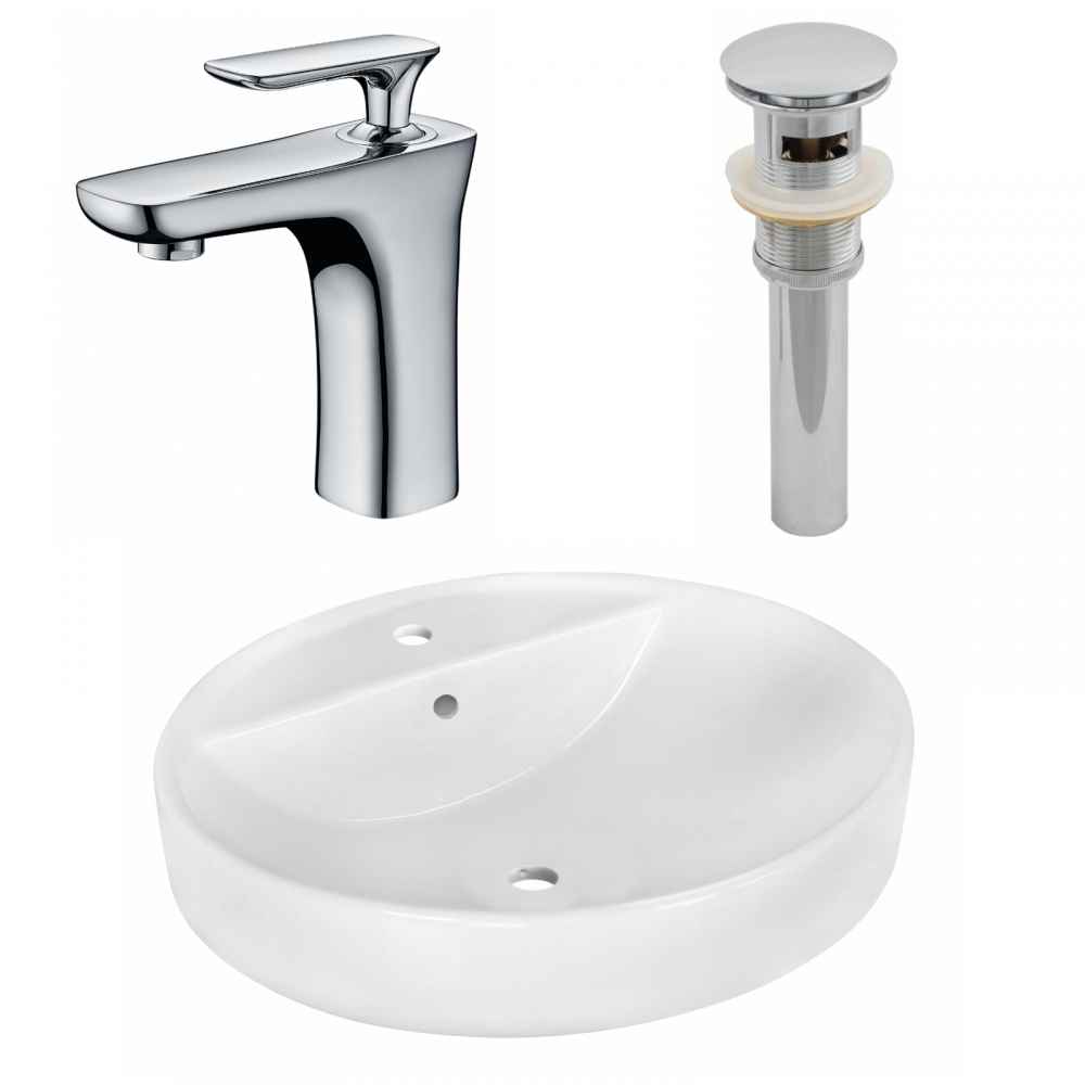 18.1-in. x 18.1-in. Round Bathroom Vessel Sink Set White Enamel Glaze