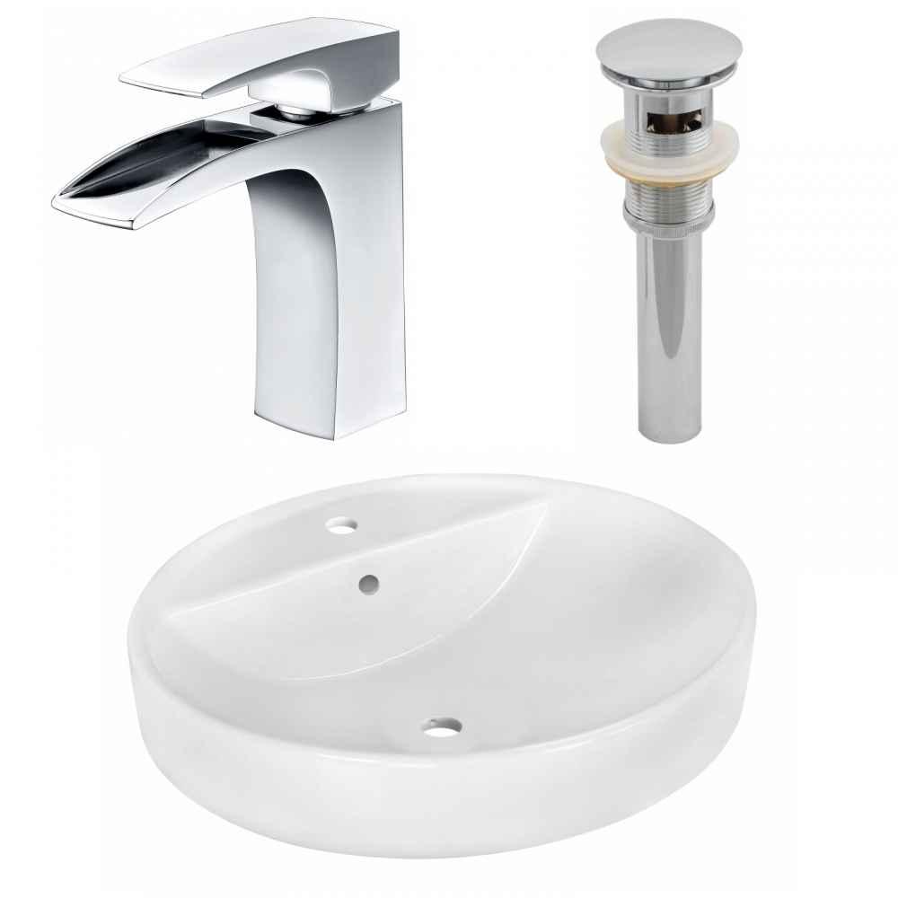 18.1-in. x 18.1-in. Round Bathroom Vessel Sink Set White Enamel Glaze