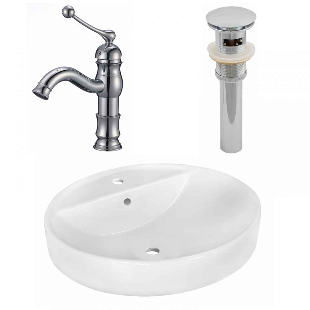 18.1-in. x 18.1-in. Round Bathroom Vessel Sink Set White Enamel Glaze