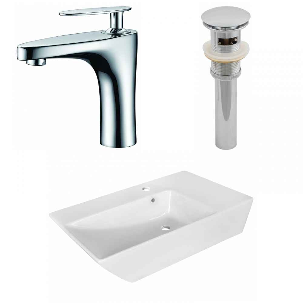 25.5-in. x 15.5-in. Rectangle Bathroom Vessel Sink Set White Enamel Glaze