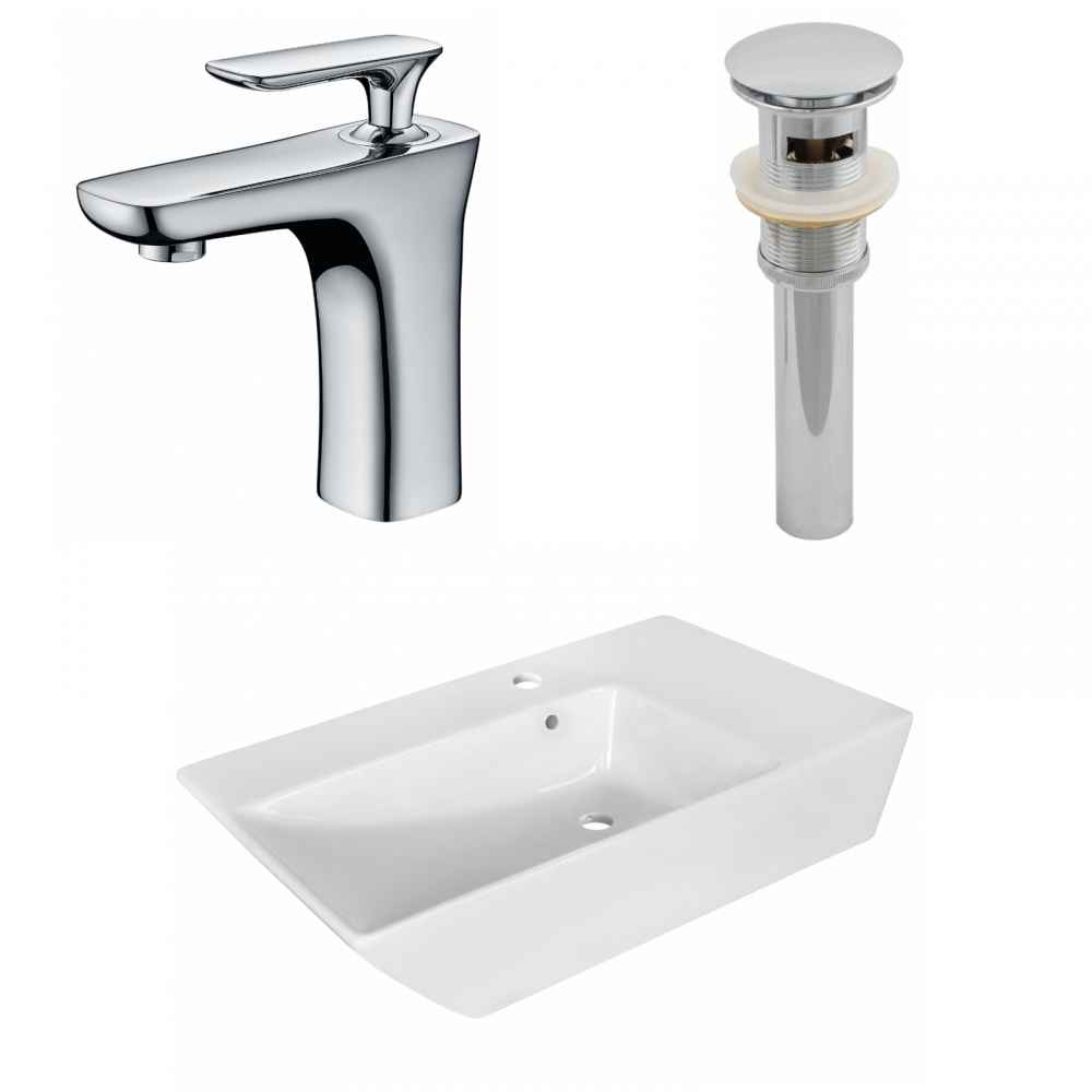 25.5-in. x 15.5-in. Rectangle Bathroom Vessel Sink Set White Enamel Glaze