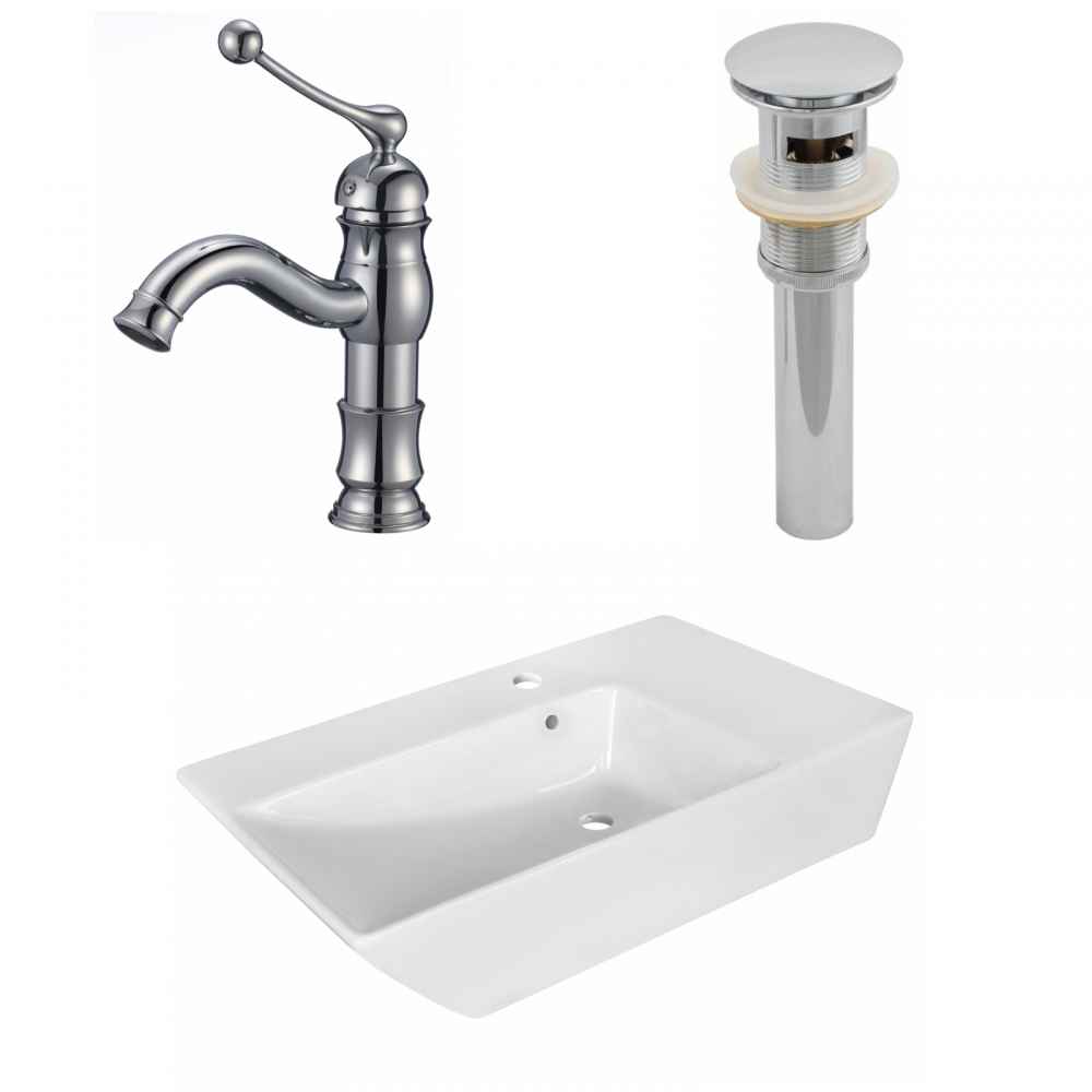 25.5-in. x 15.5-in. Rectangle Bathroom Vessel Sink Set White Enamel Glaze