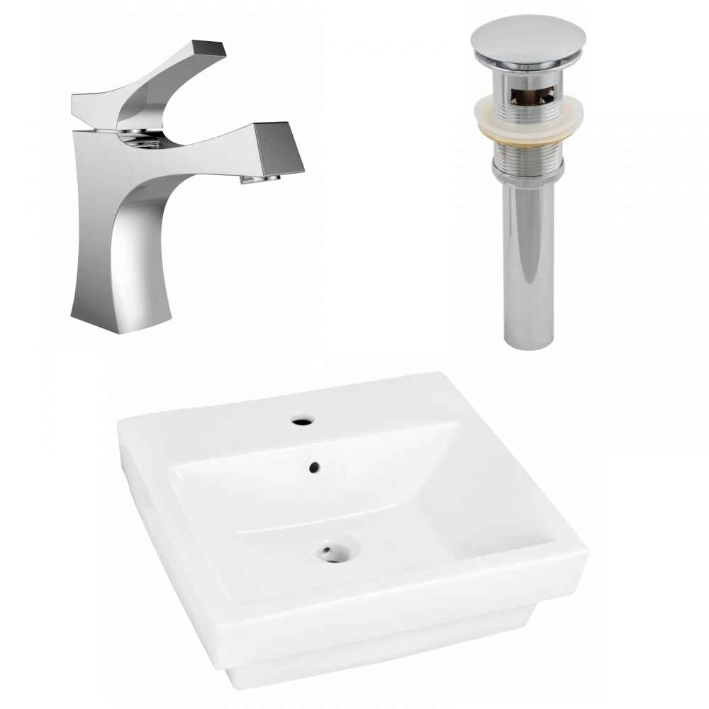 20.5-in. x 18.5-in. Rectangle Bathroom Vessel Sink Set White Enamel Glaze