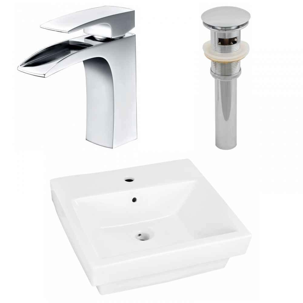 20.5-in. x 18.5-in. Rectangle Bathroom Vessel Sink Set White Enamel Glaze