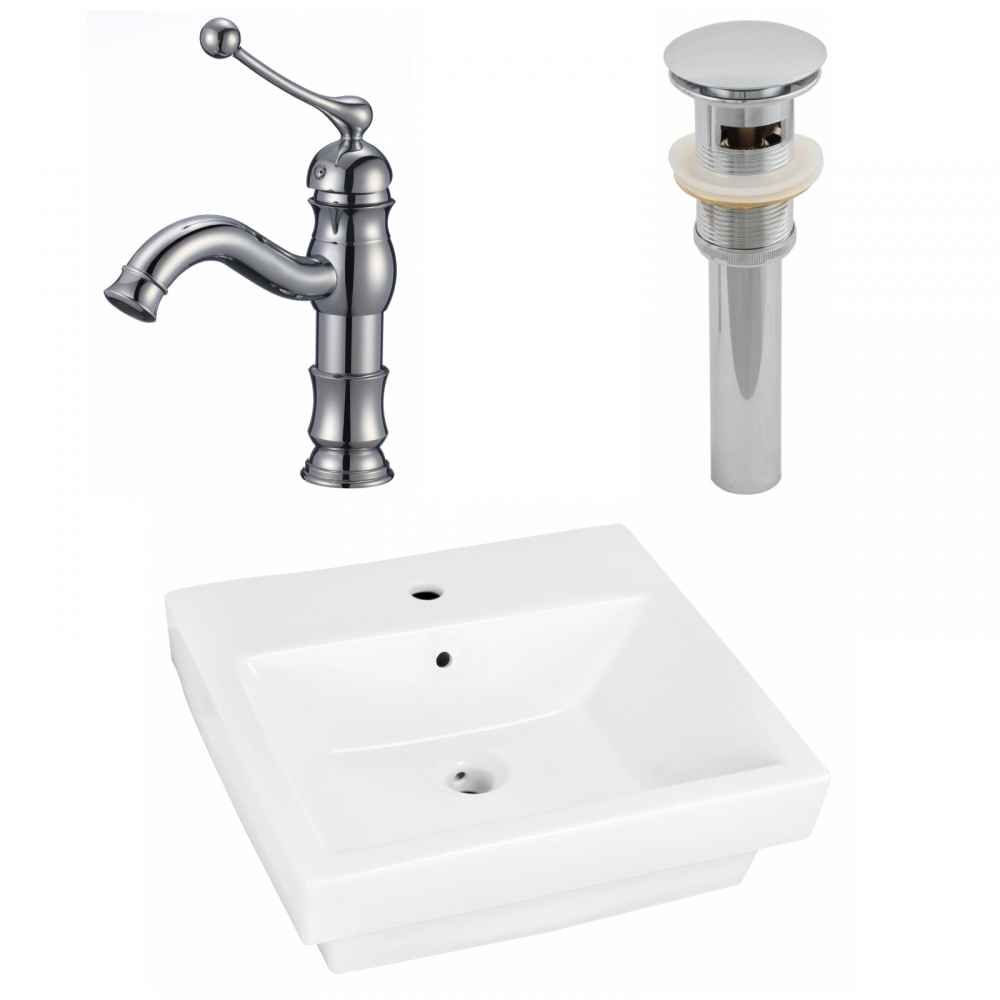 20.5-in. x 18.5-in. Rectangle Bathroom Vessel Sink Set White Enamel Glaze