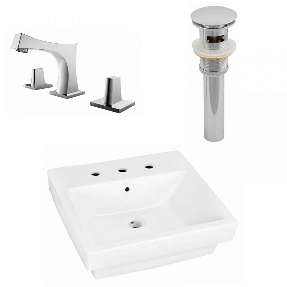 20.5-in. x 18.5-in. Rectangle Bathroom Vessel Sink Set White Enamel Glaze