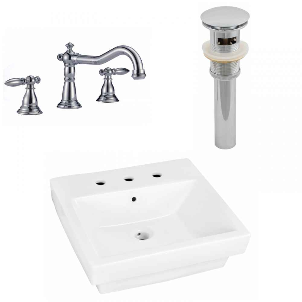 20.5-in. x 18.5-in. Rectangle Bathroom Vessel Sink Set White Enamel Glaze