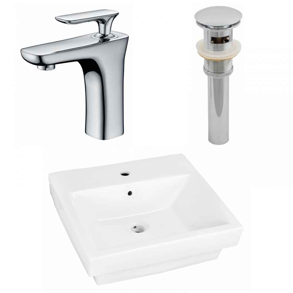20.5-in. x 18.5-in. Rectangle Bathroom Vessel Sink Set White Enamel Glaze