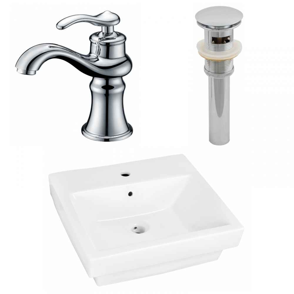 19-in. x 17.5-in. Rectangle Bathroom Vessel Sink Set White Enamel Glaze
