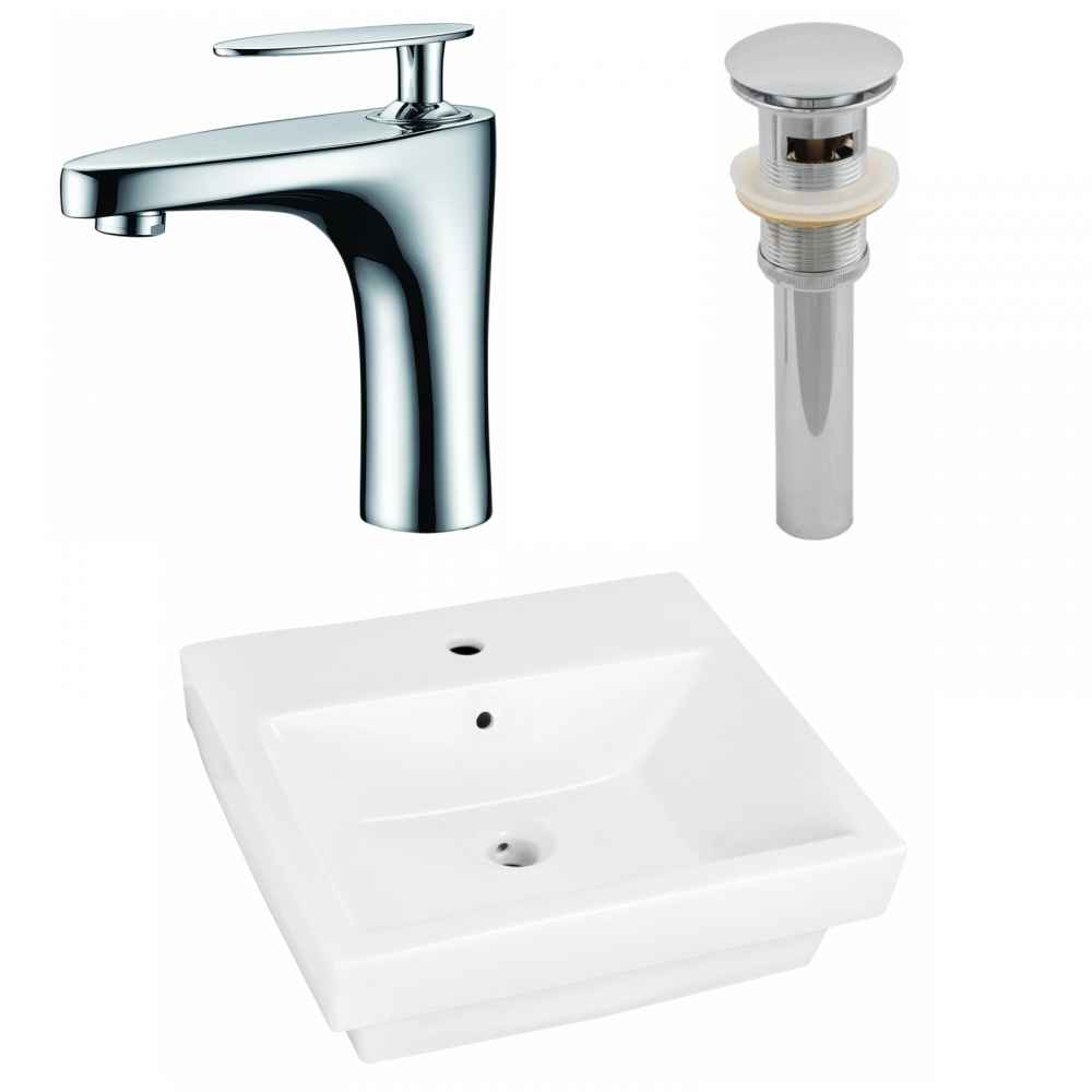 19-in. x 17.5-in. Rectangle Bathroom Vessel Sink Set White Enamel Glaze