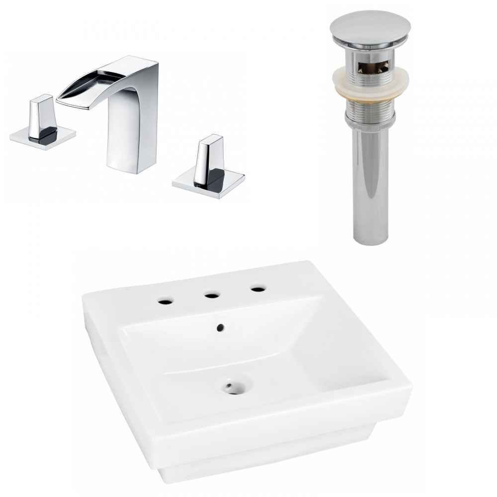 19-in. x 17.5-in. Rectangle Bathroom Vessel Sink Set White Enamel Glaze