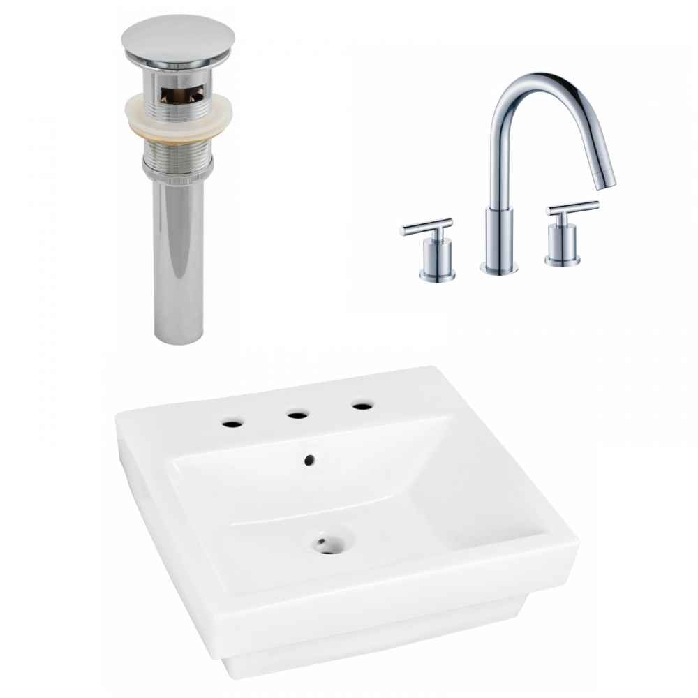 19-in. x 17.5-in. Rectangle Bathroom Vessel Sink Set White Enamel Glaze