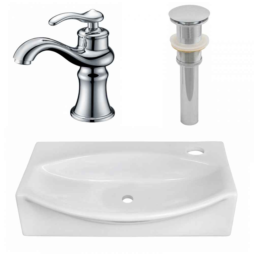 16.5-in. x 12-in. Unique Bathroom Vessel Sink Set White Enamel Glaze