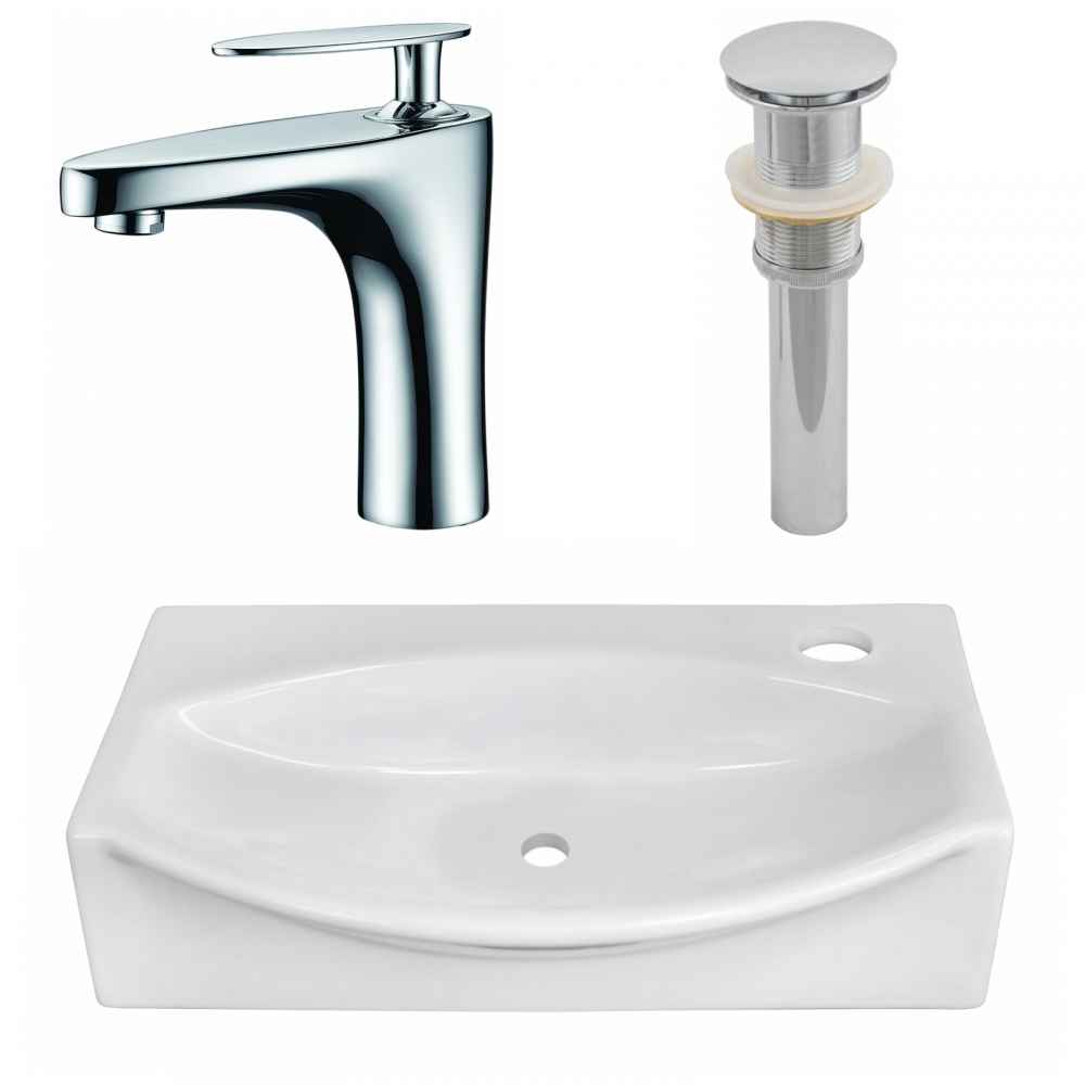 16.5-in. x 12-in. Unique Bathroom Vessel Sink Set White Enamel Glaze