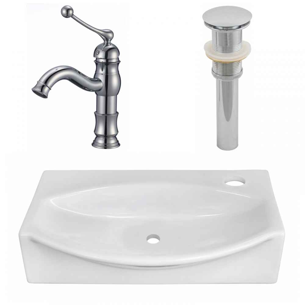 16.5-in. x 12-in. Unique Bathroom Vessel Sink Set White Enamel Glaze