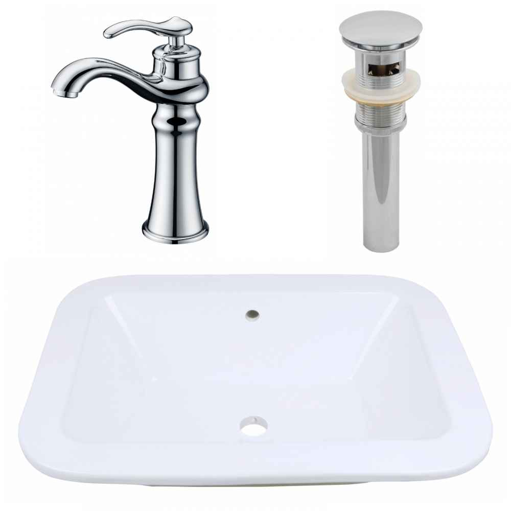 21.75-in. x 16-in. Rectangle Bathroom Vessel Sink Set White Enamel Glaze