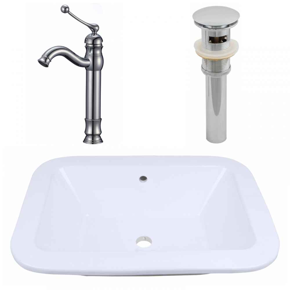 21.75-in. x 16-in. Rectangle Bathroom Vessel Sink Set White Enamel Glaze