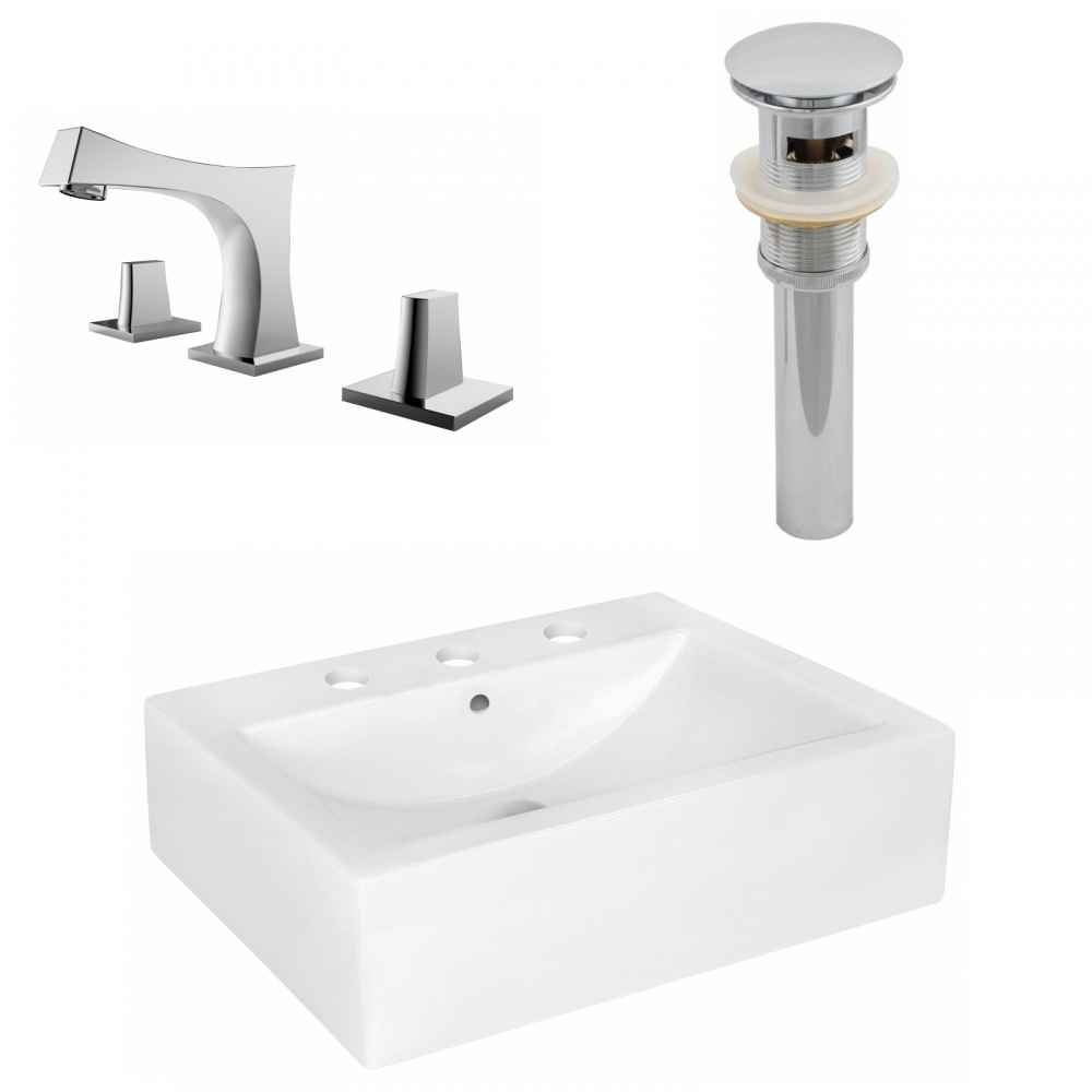 20.25-in. x 16.25-in. Rectangle Bathroom Vessel Sink Set White Enamel Glaze