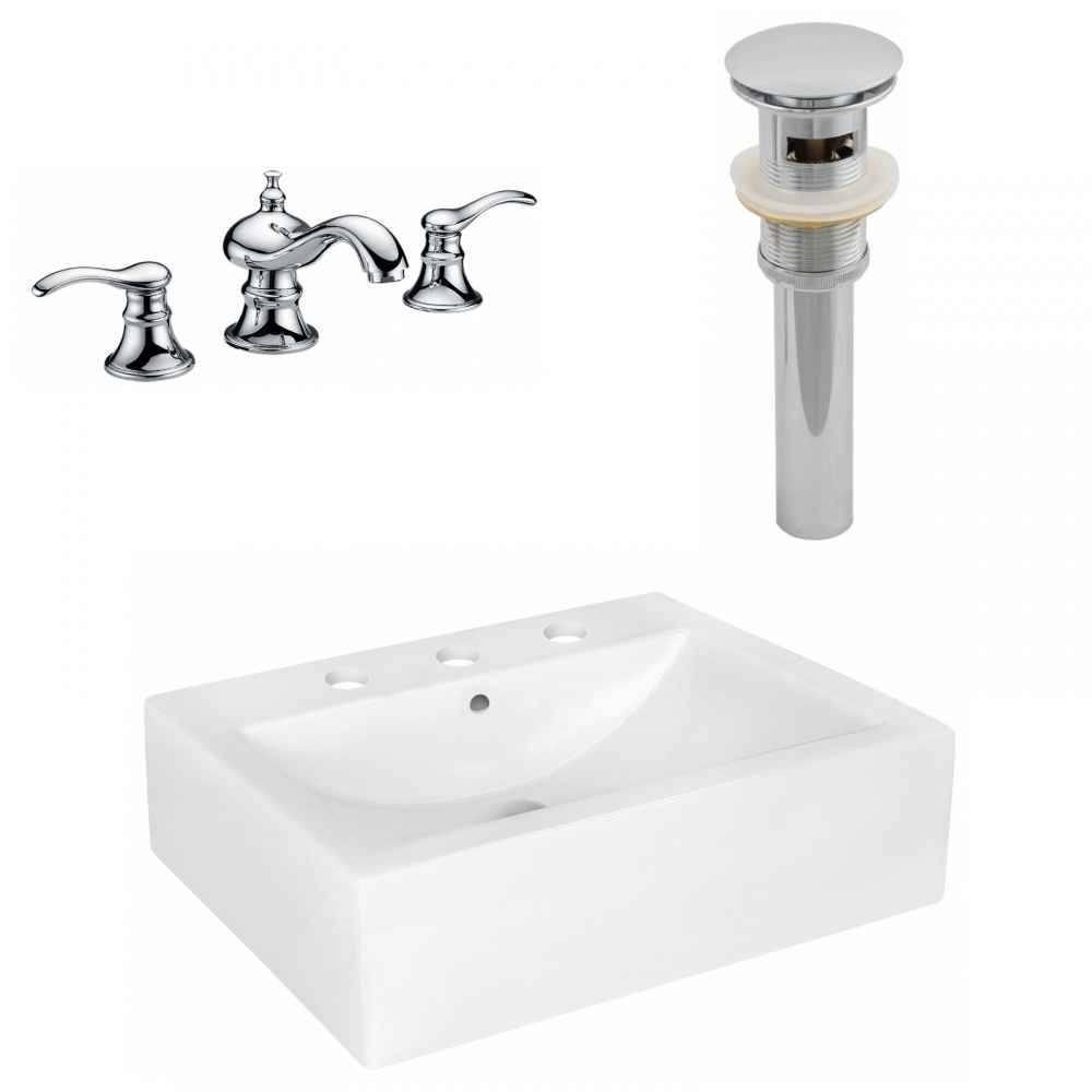 20.25-in. x 16.25-in. Rectangle Bathroom Vessel Sink Set White Enamel Glaze