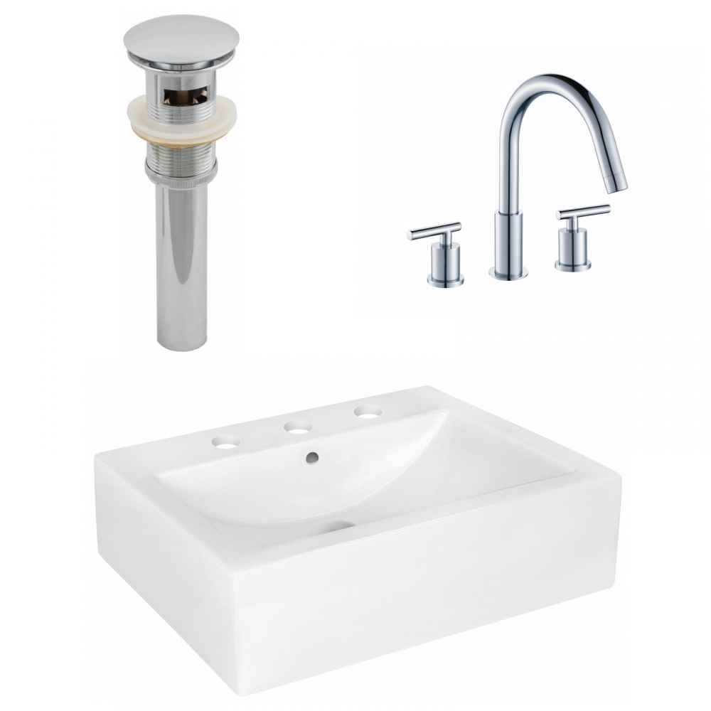 20.25-in. x 16.25-in. Rectangle Bathroom Vessel Sink Set White Enamel Glaze