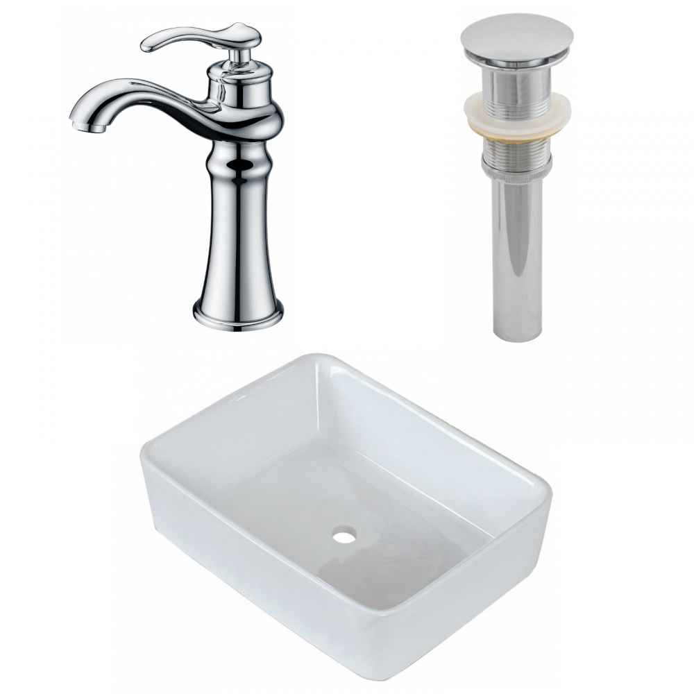 18.75-in. x 14.75-in. Rectangle Bathroom Vessel Sink Set White Enamel Glaze