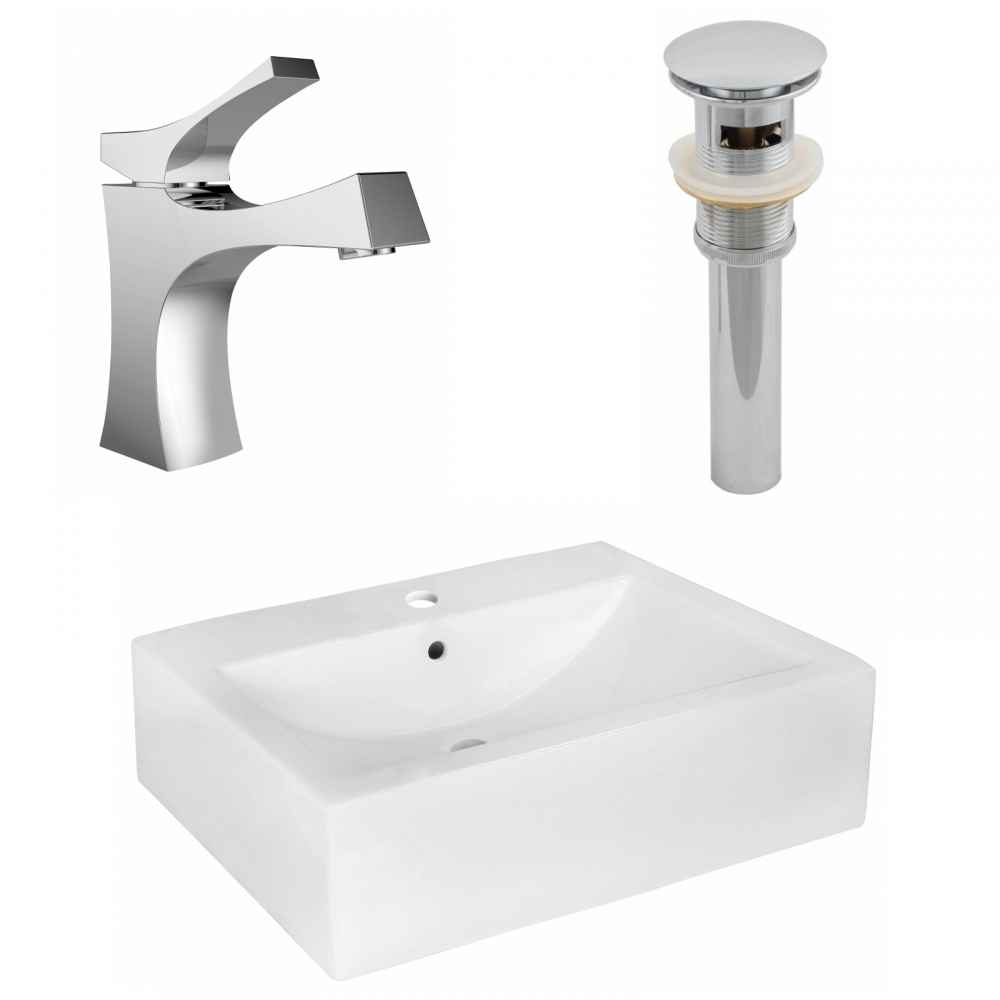 20.25-in. x 16.25-in. Rectangle Bathroom Vessel Sink Set White Enamel Glaze