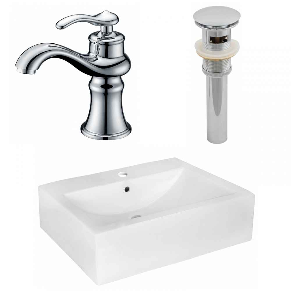 20.25-in. x 16.25-in. Rectangle Bathroom Vessel Sink Set White Enamel Glaze