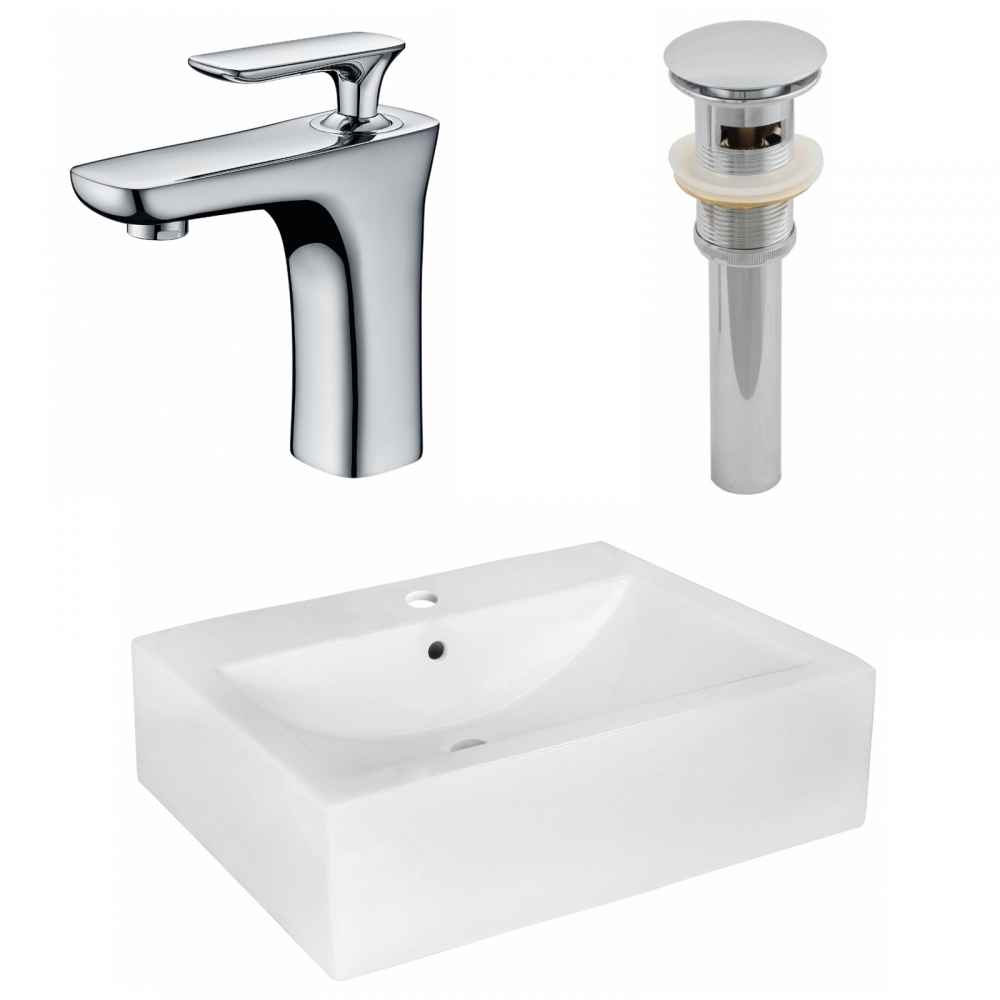 20.25-in. x 16.25-in. Rectangle Bathroom Vessel Sink Set White Enamel Glaze